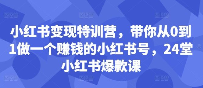 小红书变现特训营，带你从0到1做一个赚钱的小红书号，24堂小红书爆款课-启航188资源站