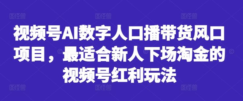 视频号AI数字人口播带货风口项目，最适合新人下场淘金的视频号红利玩法-启航188资源站