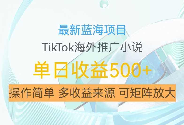 最新蓝海项目，利用tiktok海外推广小说赚钱佣金，简单易学，日入500+，可矩阵放大【揭秘】-启航188资源站