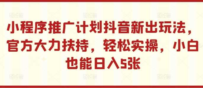 小程序推广计划抖音新出玩法，官方大力扶持，轻松实操，小白也能日入5张【揭秘】-启航188资源站