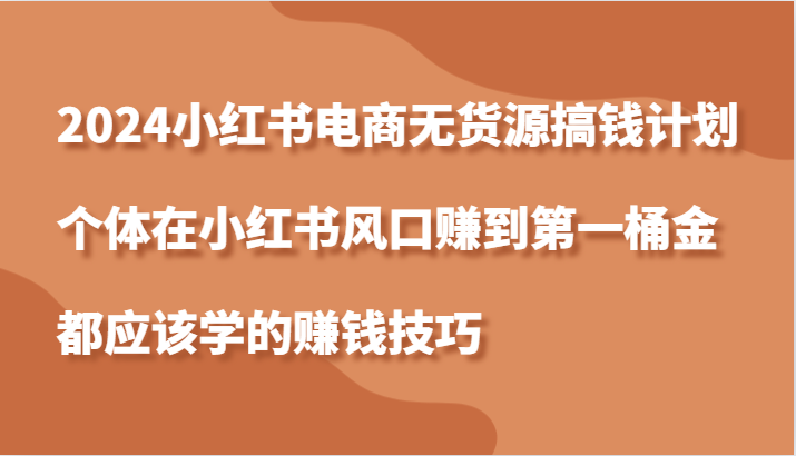 2024小红书电商无货源搞钱计划，个体在小红书风口赚到第一桶金应该学的赚钱技巧-启航188资源站