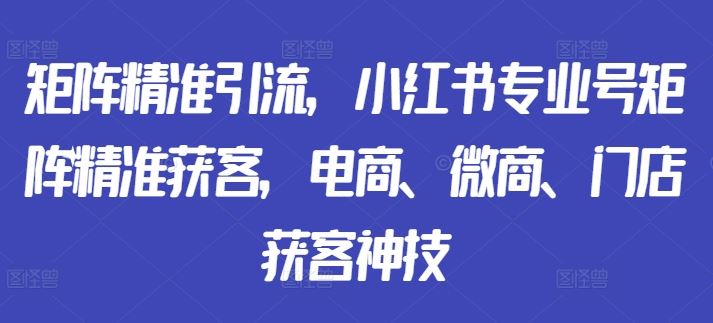 矩阵精准引流，小红书专业号矩阵精准获客，电商、微商、门店获客神技-启航188资源站