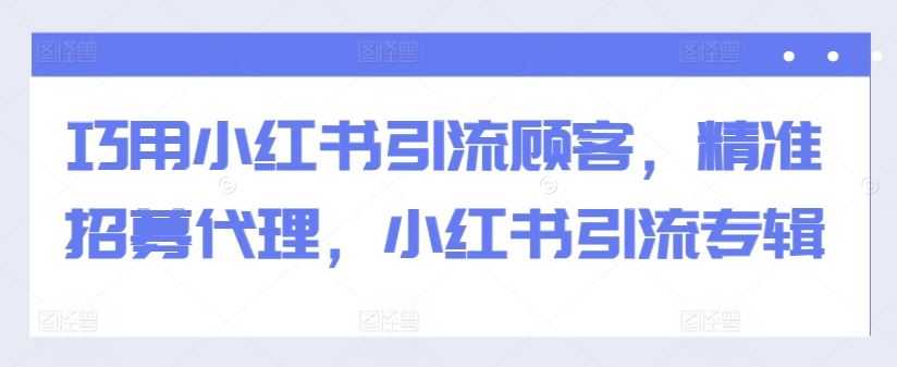 巧用小红书引流顾客，精准招募代理，小红书引流专辑-启航188资源站