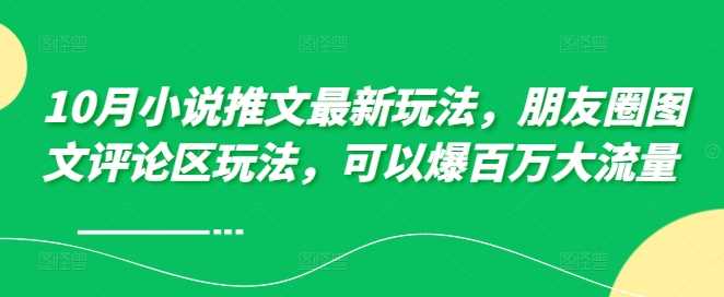 10月小说推文最新玩法，朋友圈图文评论区玩法，可以爆百万大流量-启航188资源站