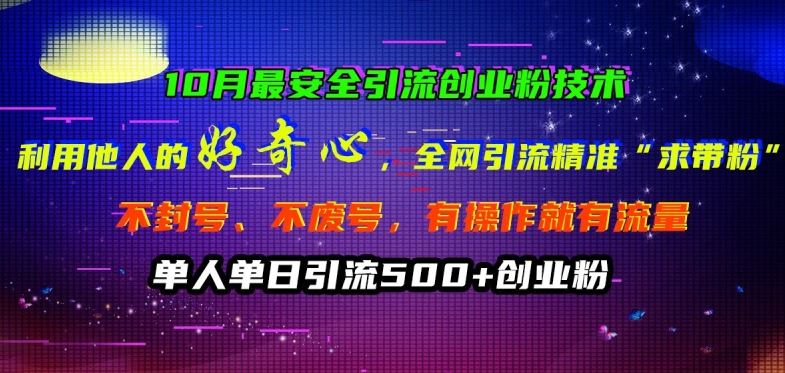 10月最安全引流创业粉技术，利用他人的好奇心全网引流精准“求带粉”不封号、不废号【揭秘】-启航188资源站