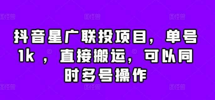 抖音星广联投项目，单号1k ，直接搬运，可以同时多号操作【揭秘】-启航188资源站