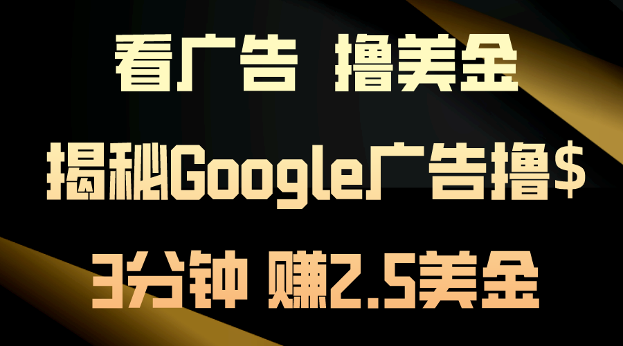 看广告，撸美金！3分钟赚2.5美金！日入200美金不是梦！揭秘Google广告撸$-启航188资源站