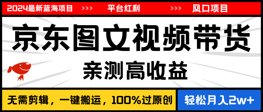 2024最新蓝海项目，逛逛京东图文视频带货，无需剪辑，月入20000+-启航188资源站