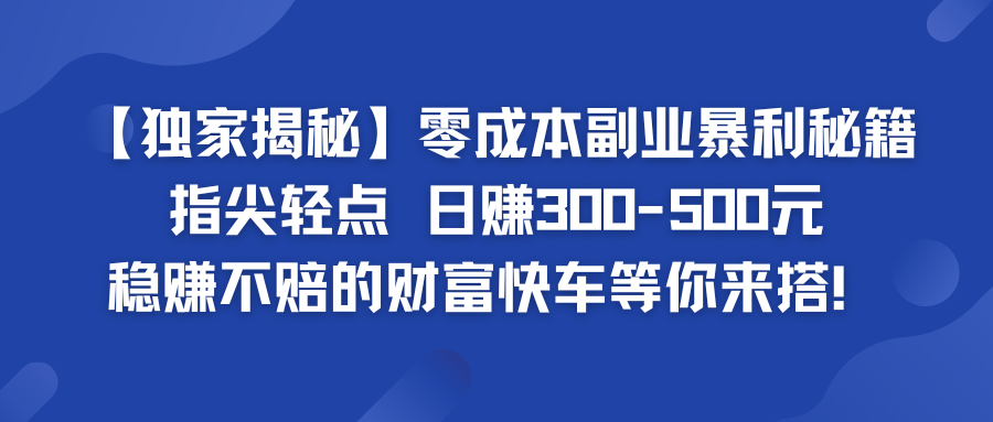 零成本副业暴利秘籍 日赚300-500元 稳赚不赔的财富快车等你来搭！-启航188资源站