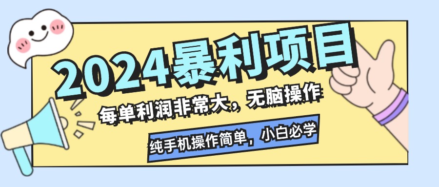 2024暴利项目，每单利润非常大，无脑操作，纯手机操作简单，小白必学项目-启航188资源站