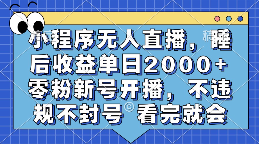 小程序无人直播，睡后收益单日2000+ 零粉新号开播，不违规不封号 看完就会-启航188资源站