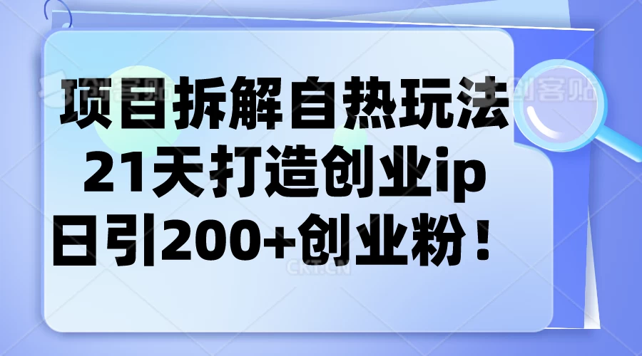 项目拆解自热玩法，21天打造创业IP，日引200+创业粉-启航188资源站