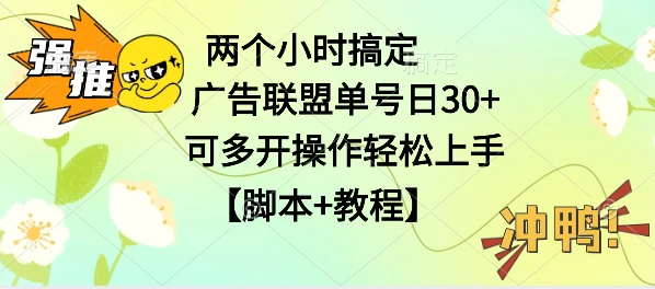 广告联盟掘金，每天2小时稳定收益单号30+可多开，轻松上手，全套详细【脚本+教程】-启航188资源站