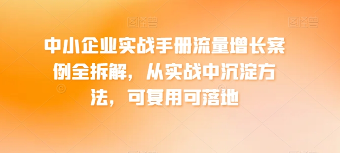 中小企业实战手册流量增长案例全拆解，从实战中沉淀方法，可复用可落地-启航188资源站