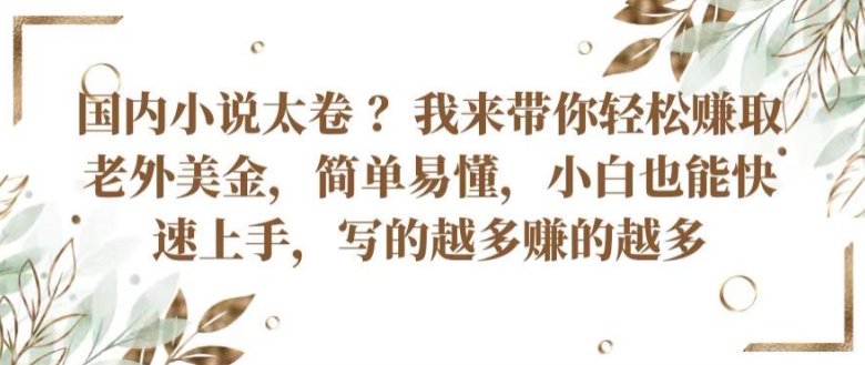 国内小说太卷 ?带你轻松赚取老外美金，简单易懂，小白也能快速上手，写的越多赚的越多-启航188资源站