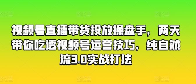 视频号直播带货投放操盘手，两天带你吃透视频号运营技巧，纯自然流3.0实战打法-启航188资源站