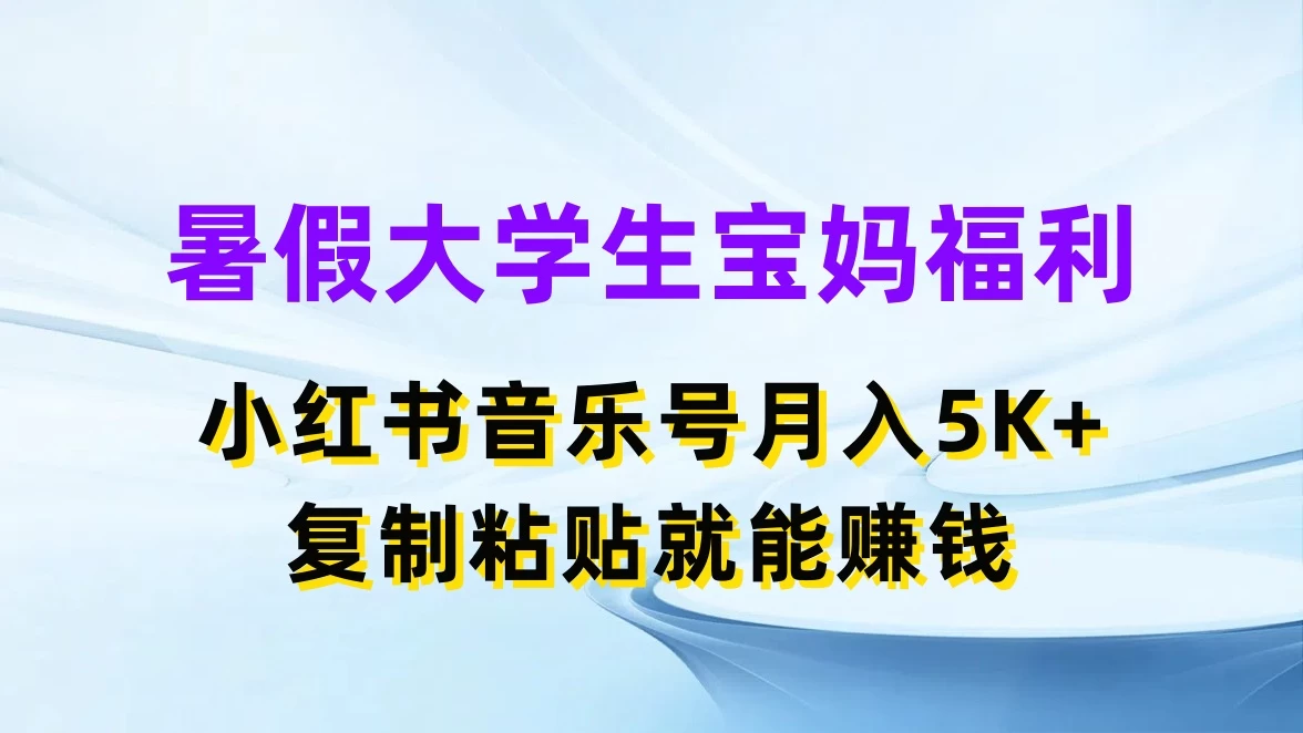 暑假大学生宝妈福利，小红书音乐号月入5K+，简单复制粘贴就能赚收益-启航188资源站