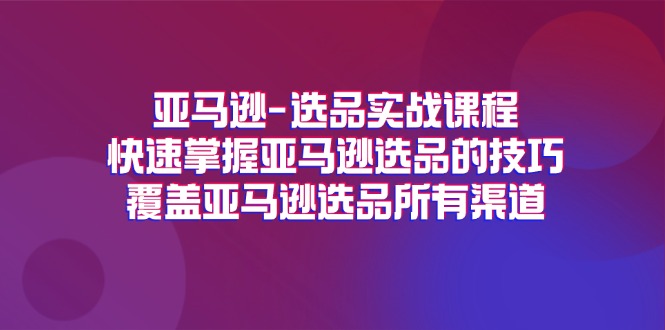 （11620期）亚马逊-选品实战课程，快速掌握亚马逊选品的技巧，覆盖亚马逊选品所有渠道-启航188资源站