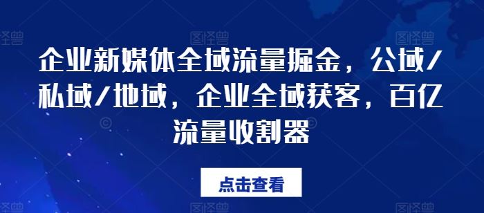 企业新媒体全域流量掘金，公域/私域/地域，企业全域获客，百亿流量收割器-启航188资源站