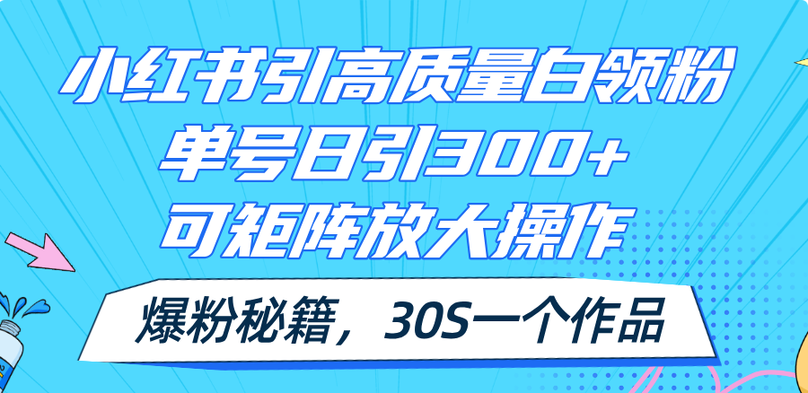 （11692期）小红书引高质量白领粉，单号日引300+，可放大操作，爆粉秘籍！30s一个作品-启航188资源站