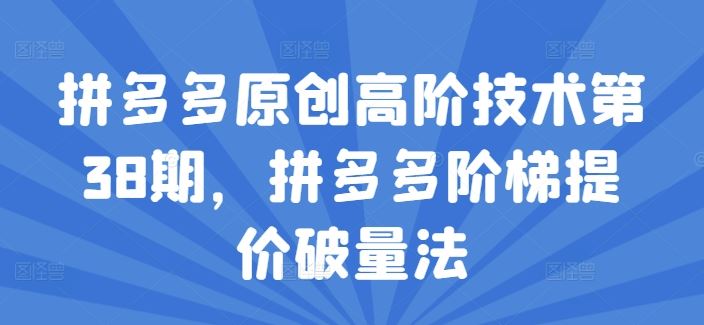 拼多多原创高阶技术第38期，拼多多阶梯提价破量法-启航188资源站