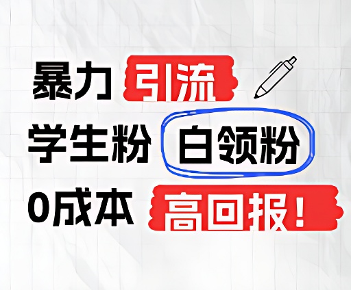 暴力引流学生粉白领粉，吊打以往垃圾玩法，0成本，高回报-启航188资源站