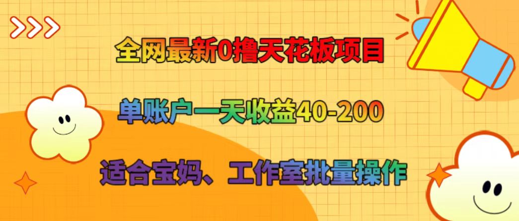 全网最新0撸天花板项目 单账户一天收益40-200 适合宝妈、工作室批量操作-启航188资源站