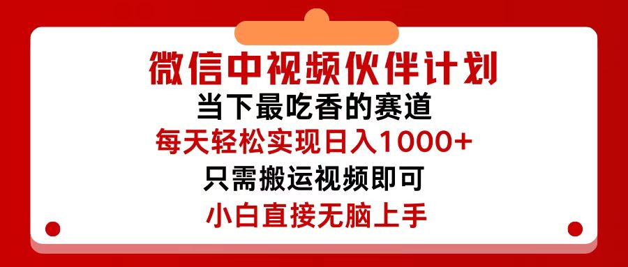 （12017期）微信中视频伙伴计划，仅靠搬运就能轻松实现日入500+，关键操作还简单，…-启航188资源站