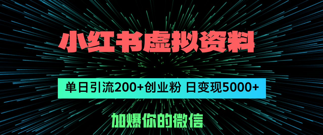 （12164期）小红书虚拟资料日引流200+创业粉，单日变现5000+-启航188资源站