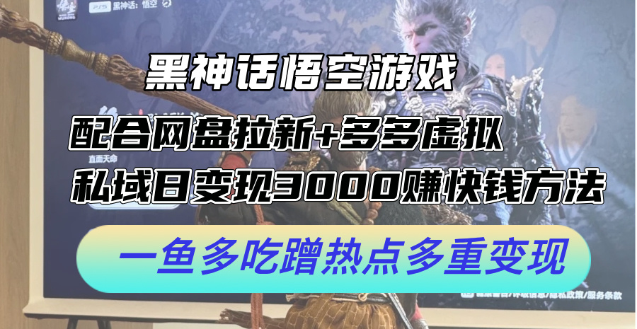 （12316期）黑神话悟空游戏配合网盘拉新+多多虚拟+私域日变现3000+赚快钱方法。…-启航188资源站