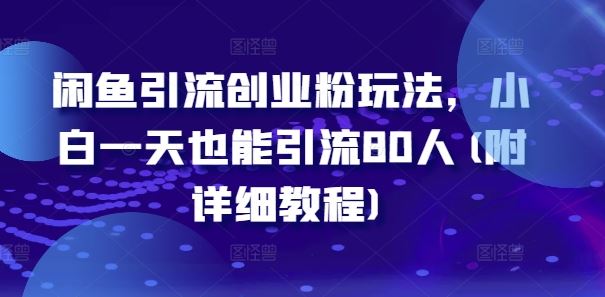 闲鱼引流创业粉玩法，小白一天也能引流80人(附详细教程)-启航188资源站