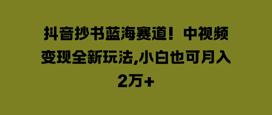 抖音抄书蓝海赛道！中视频变现全新玩法，小白也可月入2万+-启航188资源站