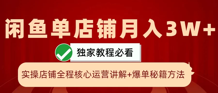 闲鱼单店铺月入3W+实操展示，爆单核心秘籍，一学就会-启航188资源站