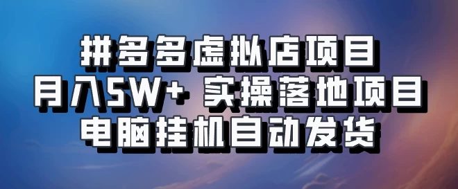 拼多多虚拟店项目，单人单店月入50000+，电脑挂机自动发货，实操落地项目可批量放大！-启航188资源站