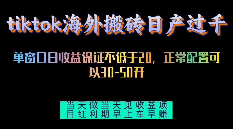 （13079期）tiktok海外搬砖项目单机日产过千当天做当天见收益-启航188资源站