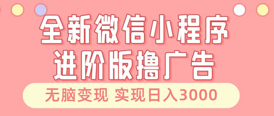 全新微信小程序进阶版撸广告 无脑变现睡后也有收入 日入3000＋-启航188资源站