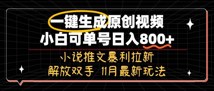 （13215期）11月最新玩法小说推文暴利拉新，一键生成原创视频，小白可单号日入800+…-启航188资源站