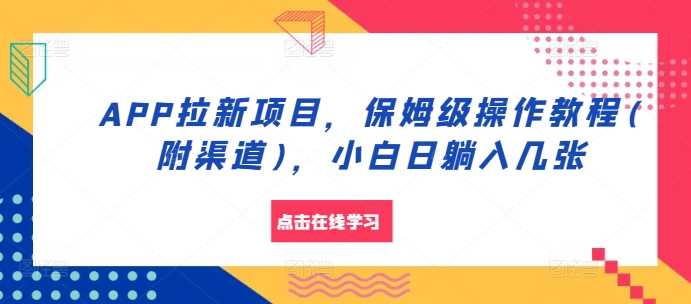 APP拉新项目，保姆级操作教程(附渠道)，小白日躺入几张【揭秘】-启航188资源站