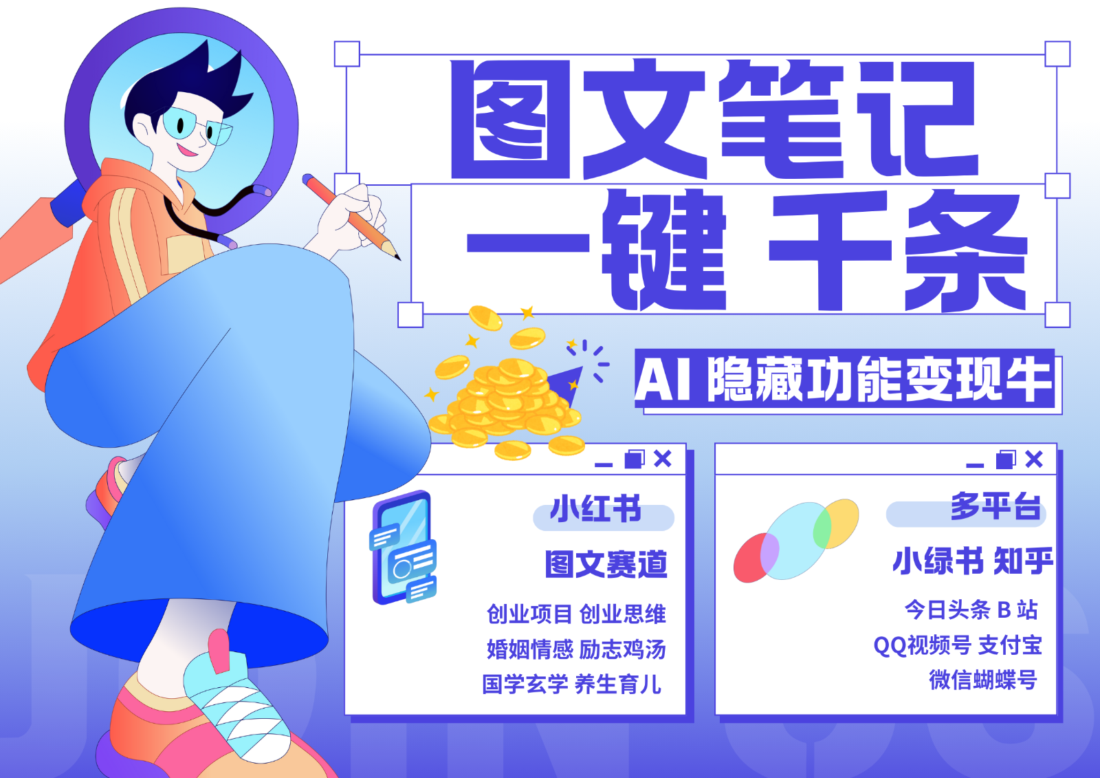 1键生成数千条图文 创业国学 秒生笔记 小红书小绿书图文 轻松引流 变现30000+-启航188资源站