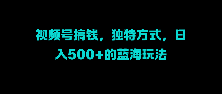 视频号搞钱，独特方式，日入500+的蓝海玩法-启航188资源站