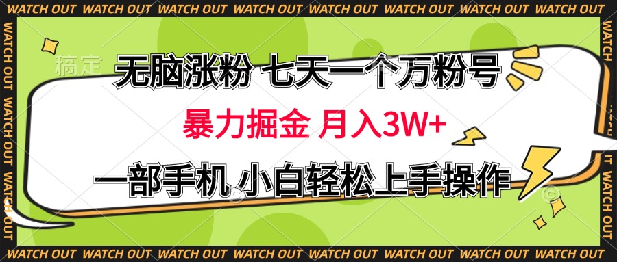 无脑涨粉 七天一个万粉号 暴力掘金 月入三万+，一部手机小白轻松上手操作-启航188资源站