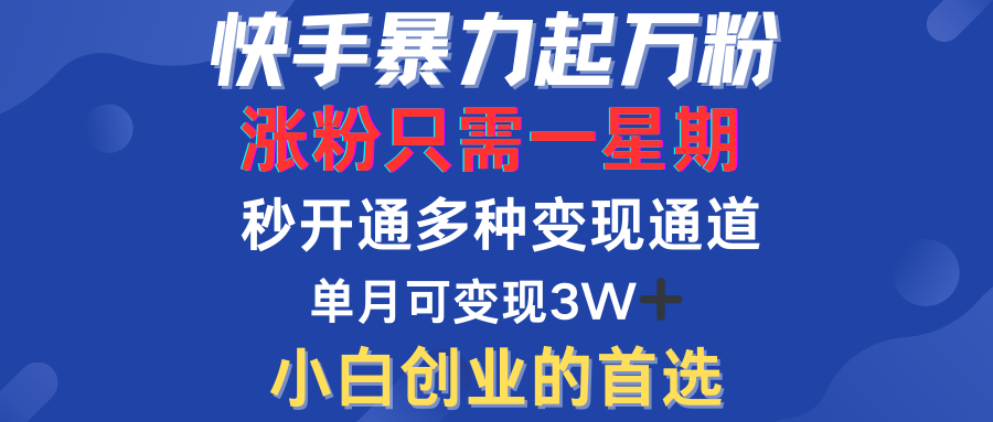 快手暴力起万粉，涨粉只需一星期！多种变现模式-启航188资源站