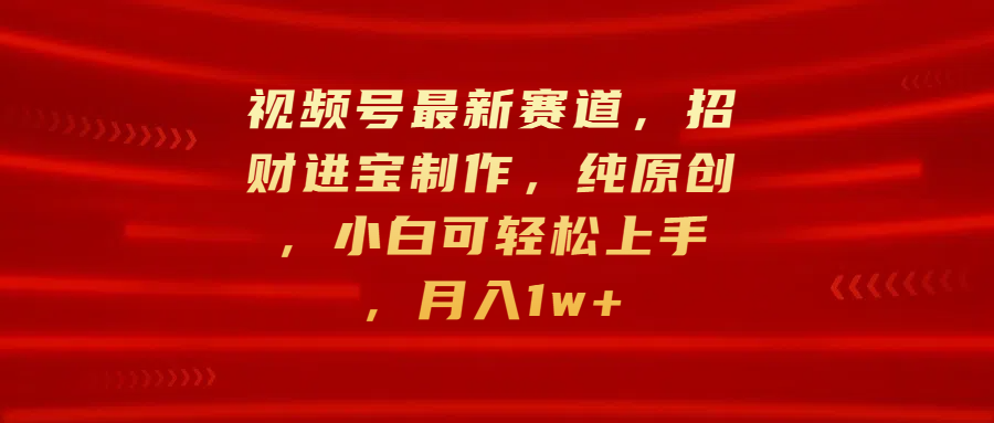 视频号最新赛道，招财进宝制作，纯原创，小白可轻松上手，月入1w+-启航188资源站