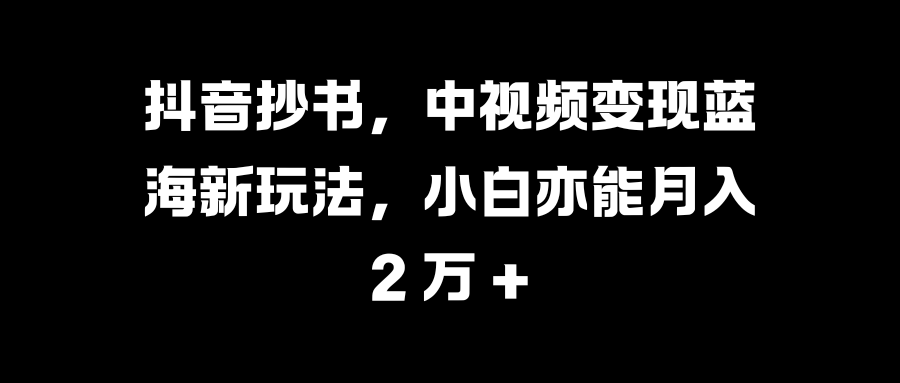 抖音抄书，中视频变现蓝海新玩法，小白亦能月入 2 万 +-启航188资源站