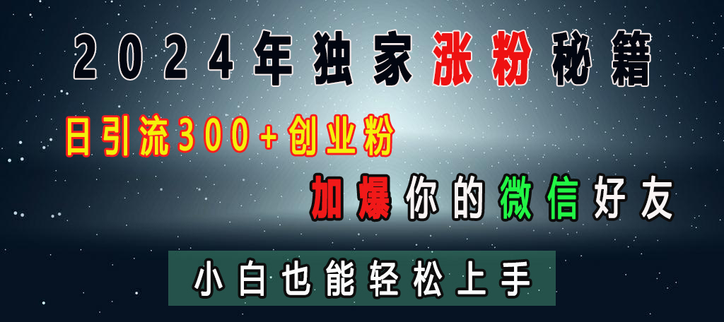 2024年独家涨粉秘籍，日引流300+创业粉，加爆你的微信好友，小白也能轻松上手-启航188资源站