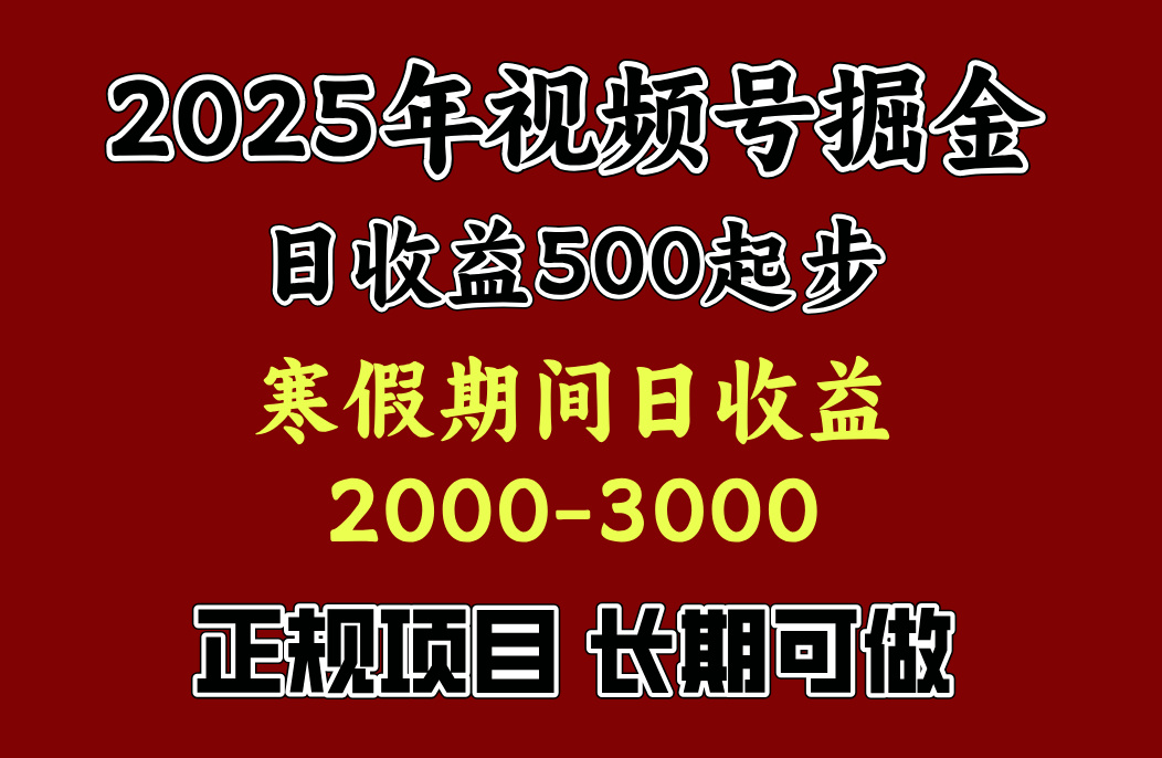 最新视频号项目，单账号日收益500起步，寒假期间日收益2000-3000左右，-启航188资源站