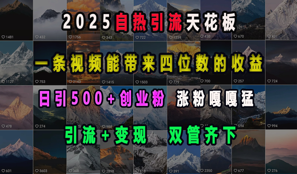 2025自热引流天花板，一条视频能带来四位数的收益，引流+变现双管齐下，日引500+创业粉，涨粉嘎嘎猛-启航188资源站