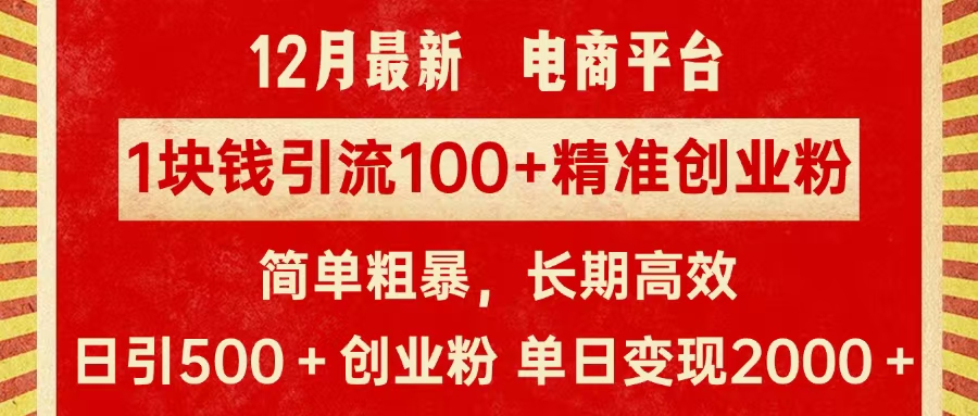 拼多多淘宝电商平台1块钱引流100个精准创业粉，简单粗暴高效长期精准，单人单日引流500+创业粉，日变现2000+-启航188资源站