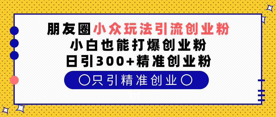 朋友圈小众玩法引流创业粉，小白也能打爆创业粉，日引300+精准创业粉-启航188资源站