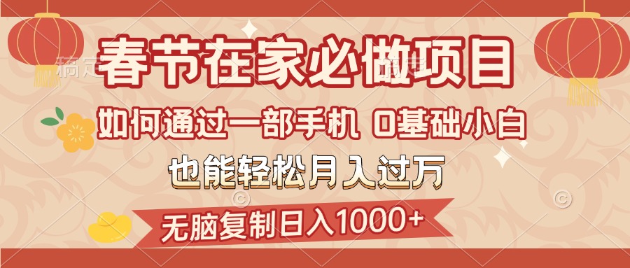 春节在家如何通过一部手机，无脑复制日入1000+，0基础小白也能轻松月入过万-启航188资源站